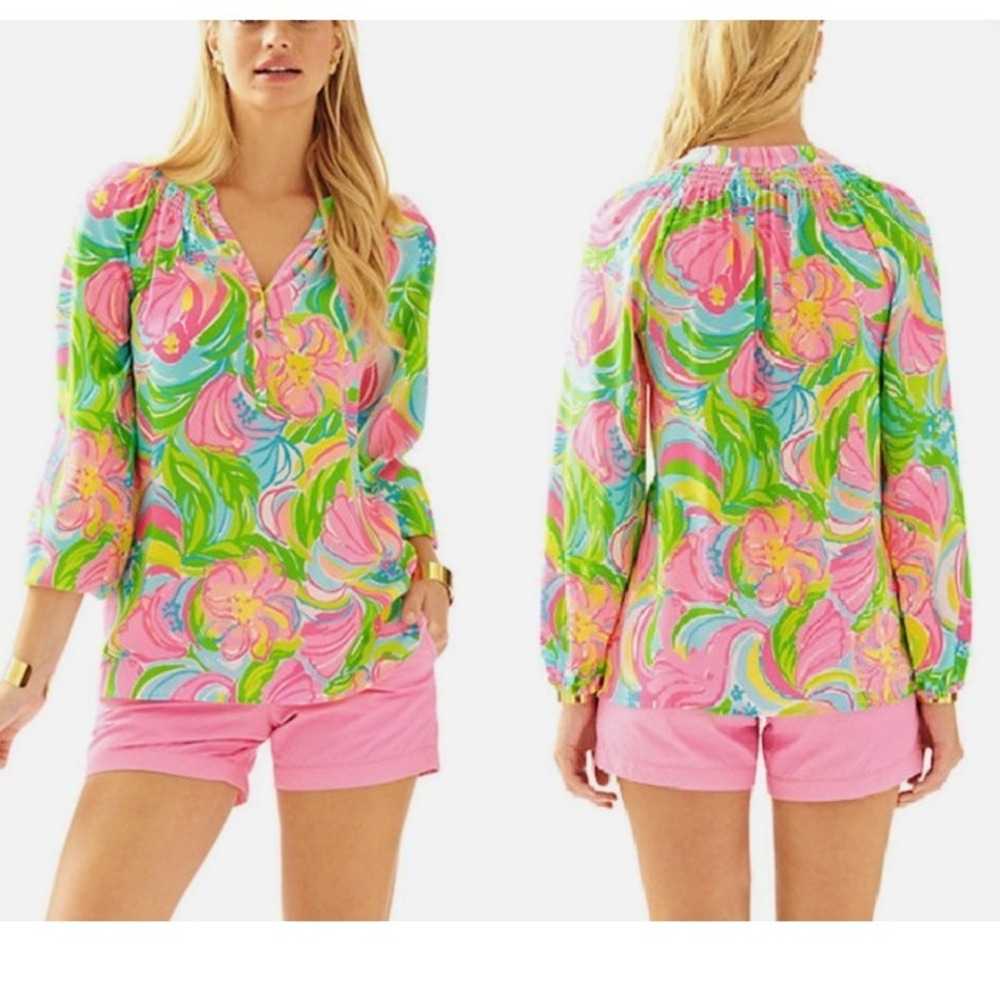 Lilly Pulitzer Floral Print Blouse Long Sleeve Button Up Top XXS